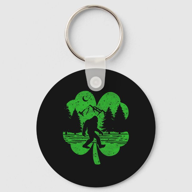 St Patricks Day Bigfoot Irish Sasquatch Saint Padd Keychain (Front)