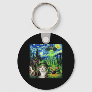 St Patricks Day Bigfoot Leprechaun Cat UFO Funny Keychain