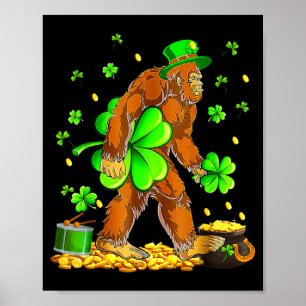 St patricks day bigfoot sasquatch shamrock men poster