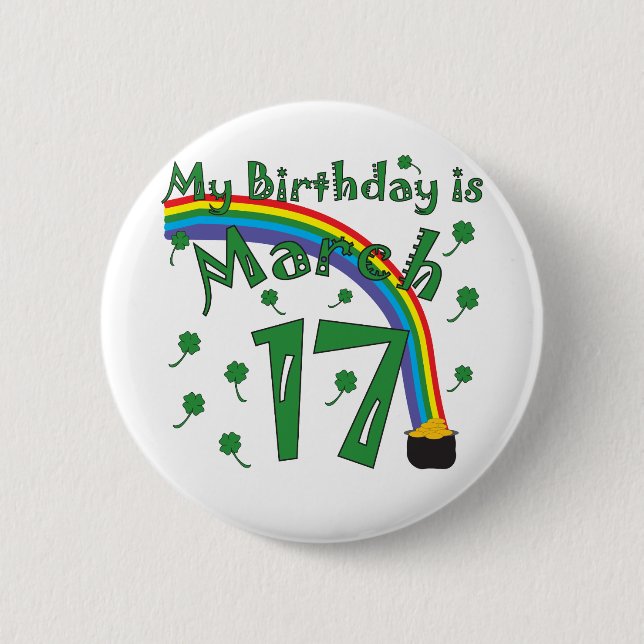 St. Patrick's Day Birthday 2 Inch Round Button (Front)