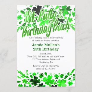St. Patrick's Day Birthday Bash Watercolor Invitation