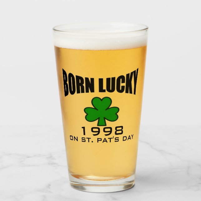 st patricks day birthday born lucky irish shamrock glass (Front Filled)