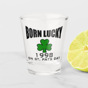 st patricks day birthday born lucky irish shamrock shot glass