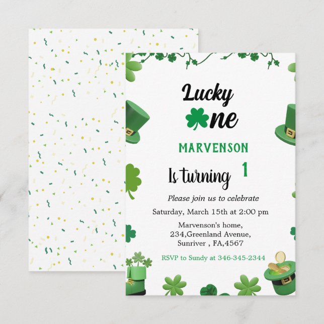 St patrick's day birthday boy shamrock invitation (Front/Back)