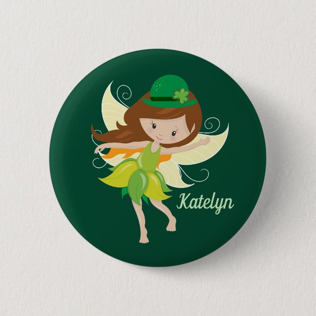 St. Patrick's Day Birthday Girl Fairy Cute Custom 2 Inch Round Button (Front)