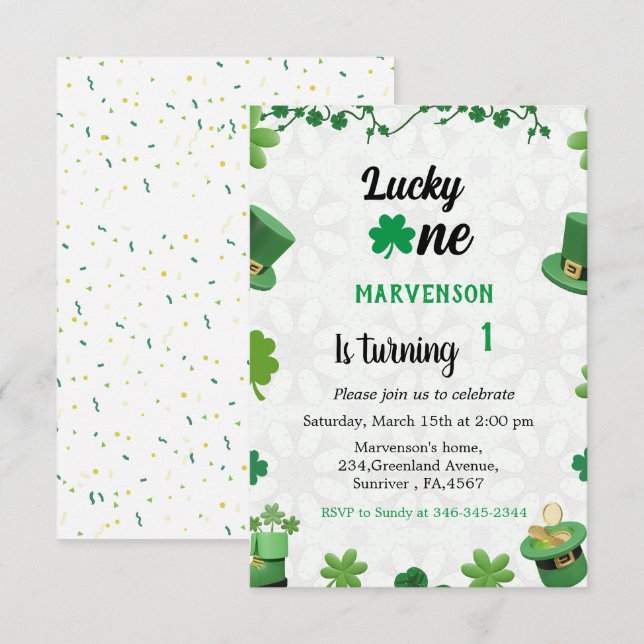 St Patrick's day birthday invitation shamrock i (Front/Back)