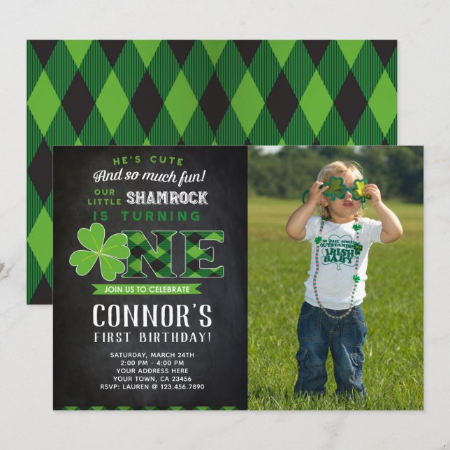St Patrick's Day Birthday Invitation with Photo (Front/Back)