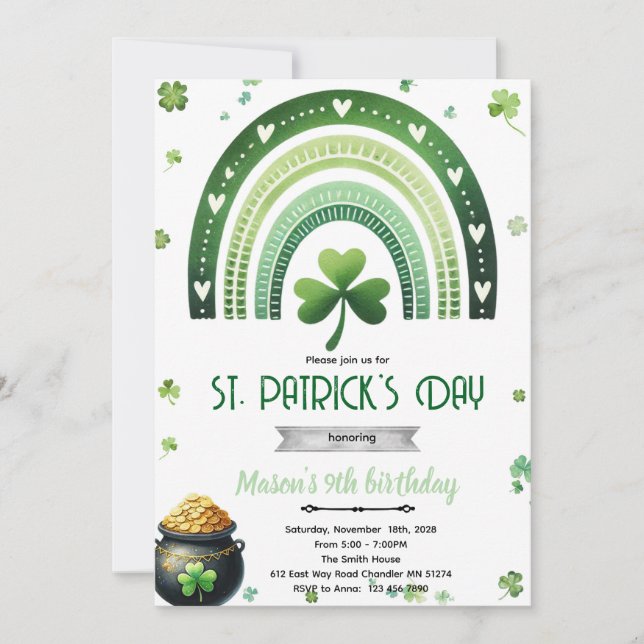 St. Patrick's Day Birthday party invitation (Devant)