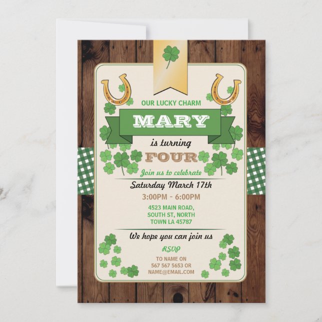 St. Patricks Day Birthday Party Invite Any Age 4th (Front)
