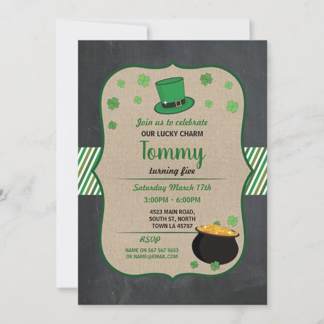 St Patricks Day Birthday Party Invite Shamrock (Front)