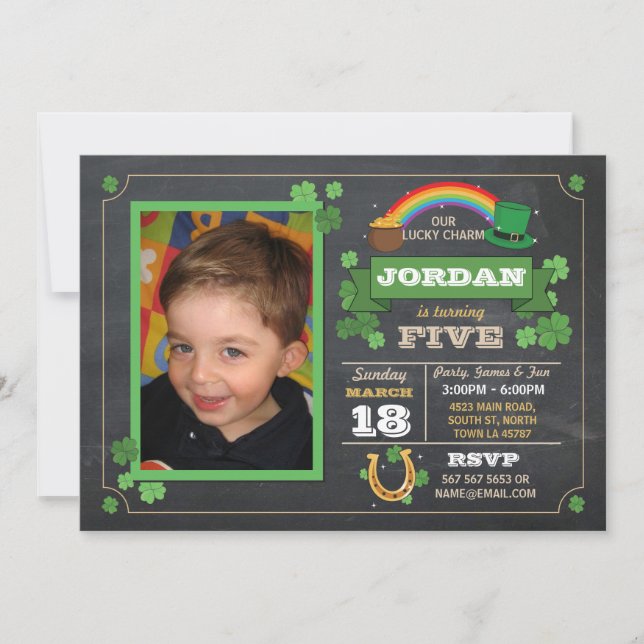 St. Patricks Day Birthday Party Photo Invite 3 4 5 (Front)