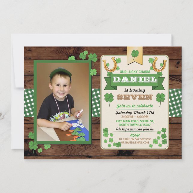 St. Patricks Day Birthday Party Photo Invite 7 8 9 (Front)