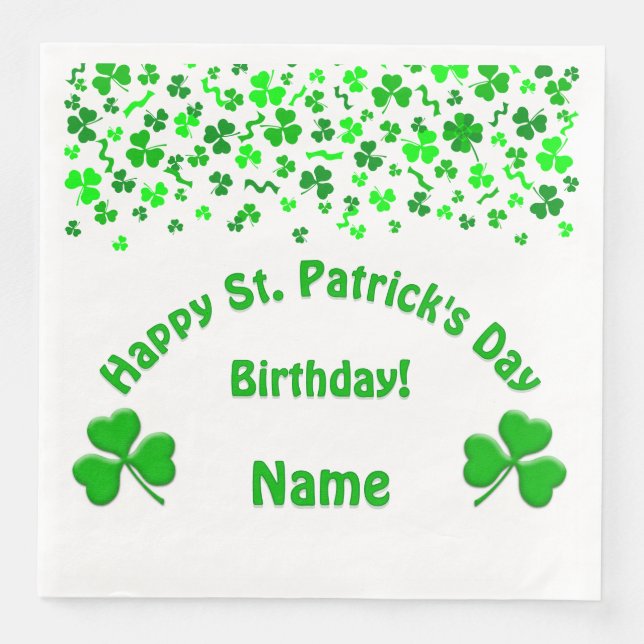 St Patrick's Day Birthday Shamrocks Napkin (Front)