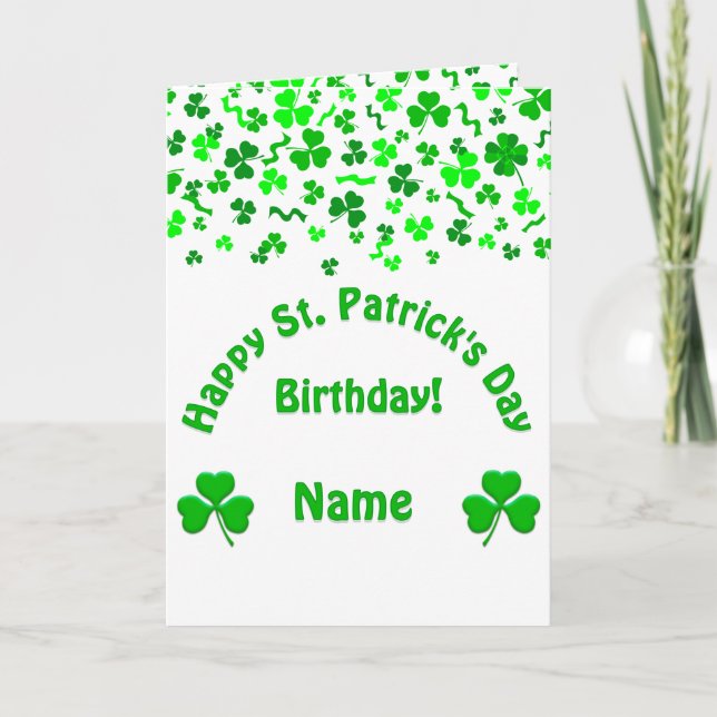 St Patrick's Day Birthday Shamrocks Personalized Card (Front)