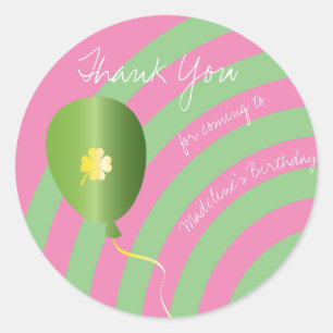 St Patricks Day Birthday Thank You Shamrock Pink Classic Round Sticker