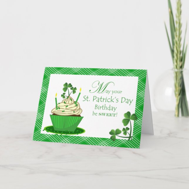 St. Patrick's Day Birthday with Cupcake Card (Front)