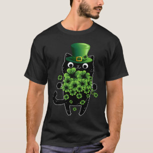 St Patricks Day  Black Cat Leprechaun Shamrock Iri T-Shirt