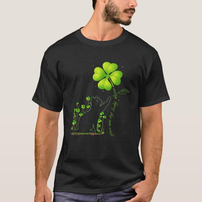 St Patricks Day Black Cat My Lucky Charm Shamrock T-Shirt (Front)