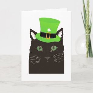 St Patrick's Day Black Cat wearing Green Hat Card