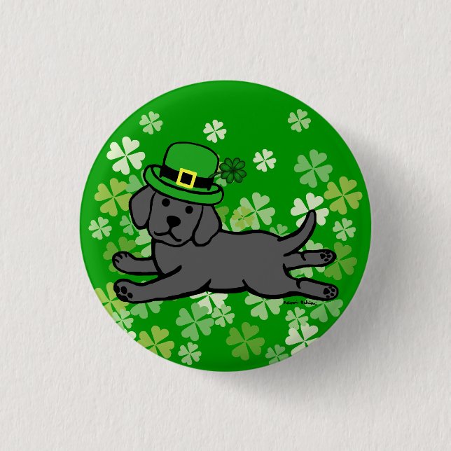 St. Patrick's Day Black Lab Baby 1 Inch Round Button (Front)