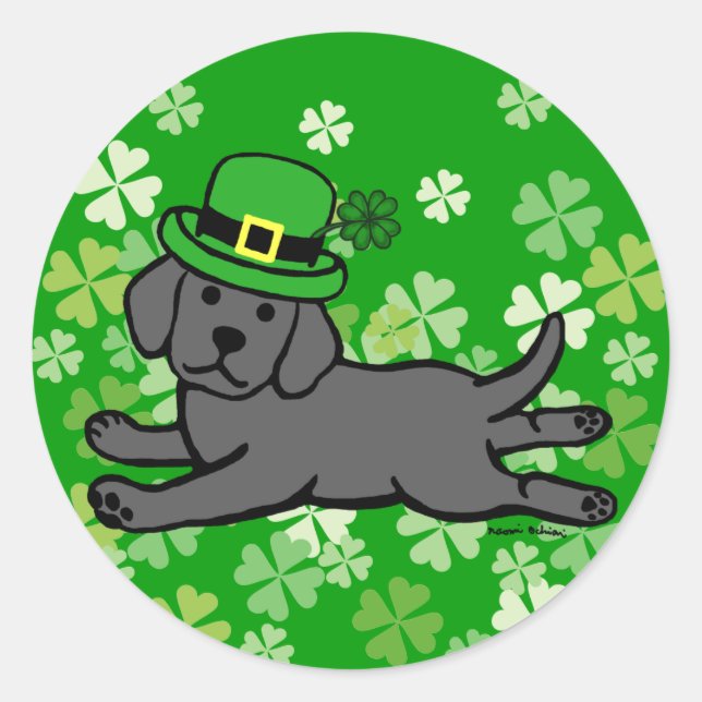 St. Patrick's Day Black Lab Baby Classic Round Sticker (Front)