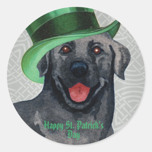 St. Patrick's Day Black Lab Classic Round Sticker (Front)