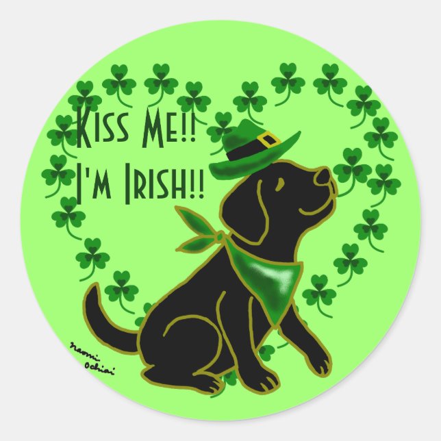 St. Patrick's Day Black Labrador Classic Round Sticker (Front)