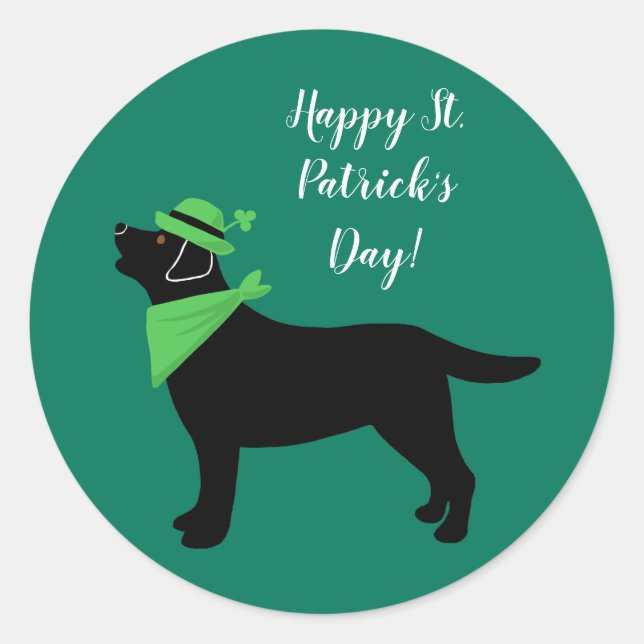 St. Patrick's Day Black Labrador Green Fashion Classic Round Sticker (Front)