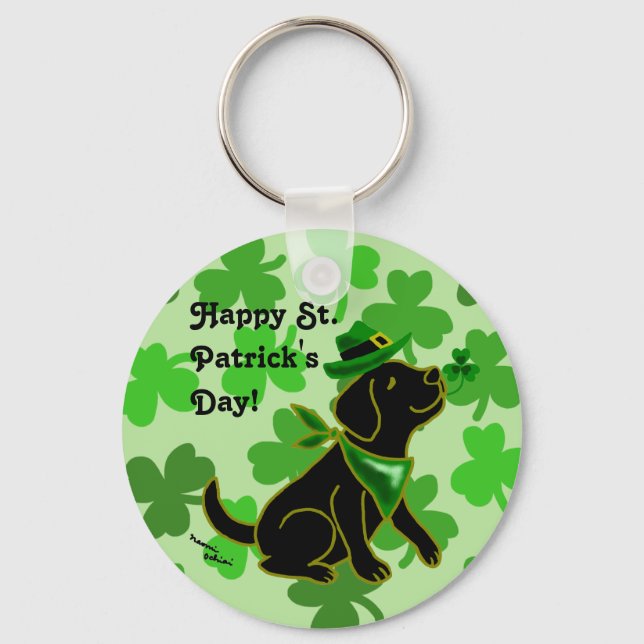 St. Patrick's Day Black Labrador Keychain (Front)