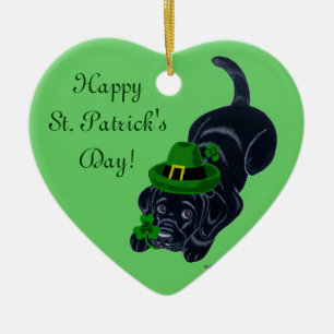 St. Patrick's Day Black Labrador Puppy Ceramic Ornament