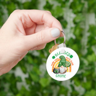 St Patricks Day BLESSED Green Irish Gnome Keychain