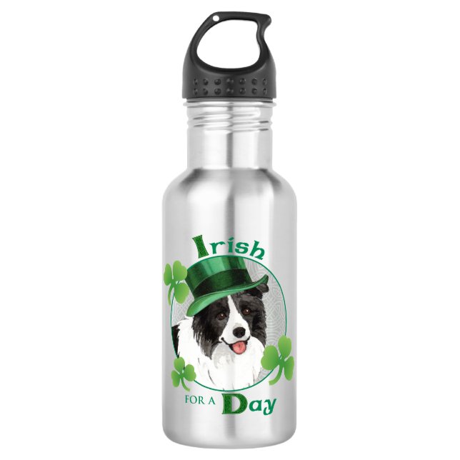 St. Patrick's Day Border Collie 532 Ml Water Bottle (Front)