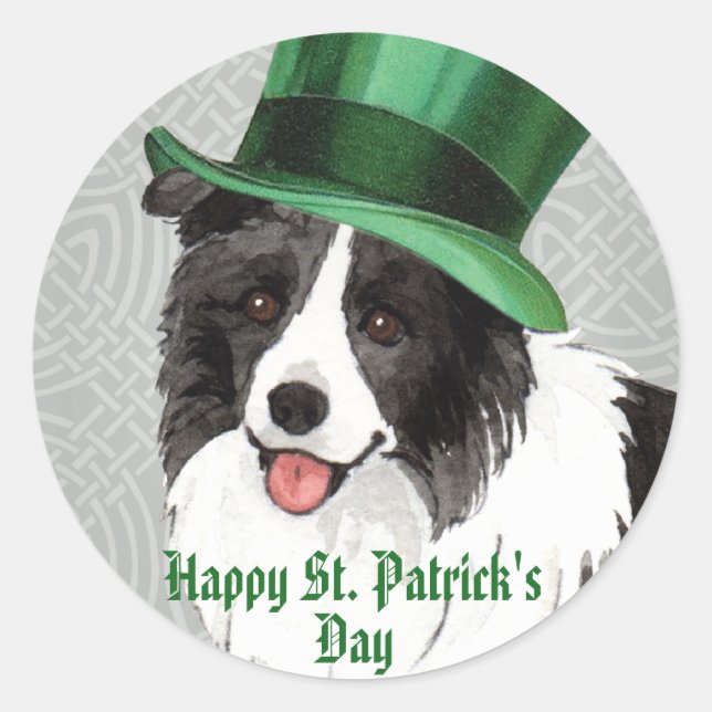 St. Patrick's Day Border Collie Classic Round Sticker (Front)