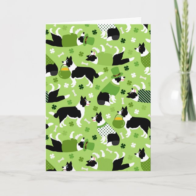 St. Patrick's Day Border Collie Holiday Card (Front)