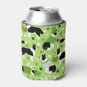 St. Patrick's Day Border Collie Pattern Can Cooler