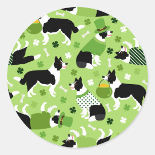 St. Patrick's Day Border Collie Pattern Classic Round Sticker