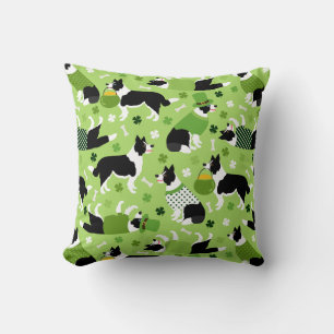 St. Patrick's Day Border Collie Pattern Throw Pillow