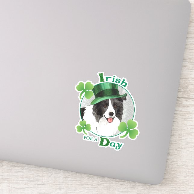 St. Patrick's Day Border Collie Vinyl Sticker (Detail)