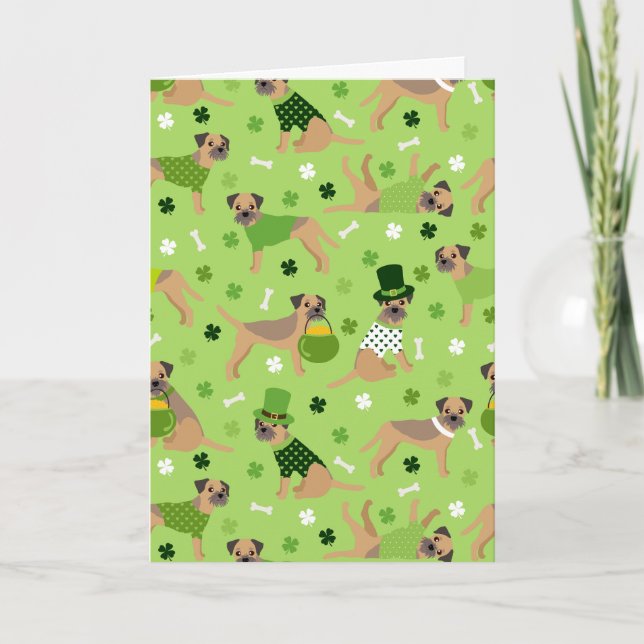 St. Patrick's Day  Border Terrier Holiday Card (Front)