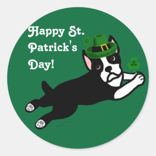 St. Patrick's Day Boston Terrier 2 Classic Round Sticker