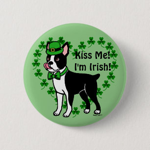 St. Patrick's Day Boston Terrier 3 2 Inch Round Button
