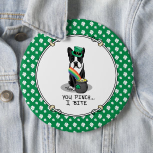 St. Patrick's Day Boston Terrier Dog (black) Cute 6 Inch Round Button