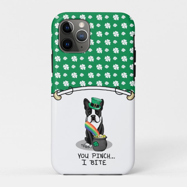St. Patrick's Day Boston Terrier Dog (black) Cute Case-Mate iPhone Case (Back)