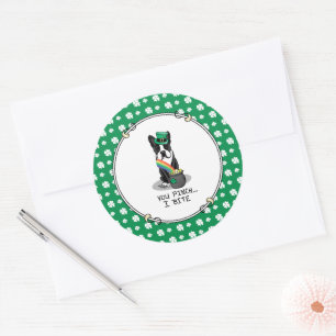 St. Patrick's Day Boston Terrier Dog (black) Funny Classic Round Sticker