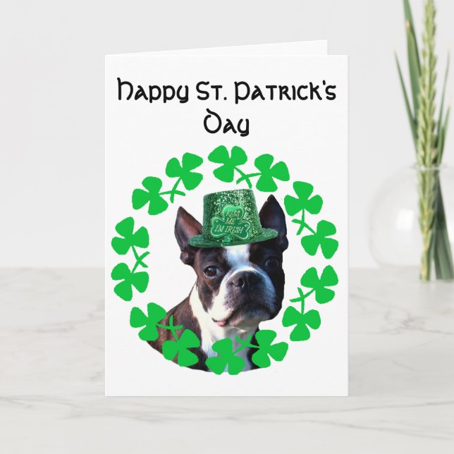 St Patrick's Day Boston Terrier greeting card (Front)