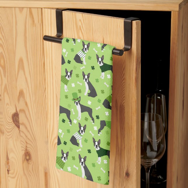 St. Patrick's Day Boston Terrier Kitchen Towel (Thirds Fold)