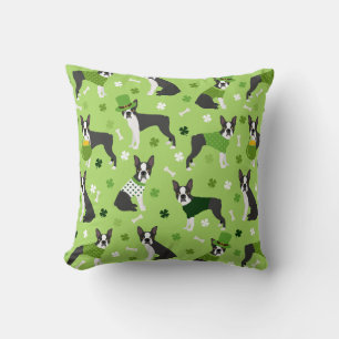 St. Patrick's Day Boston Terrier Throw Pillow
