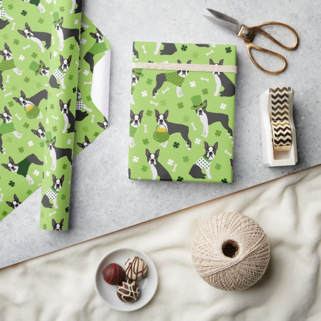 St. Patrick's Day Boston Terrier Wrapping Paper (Crafts)