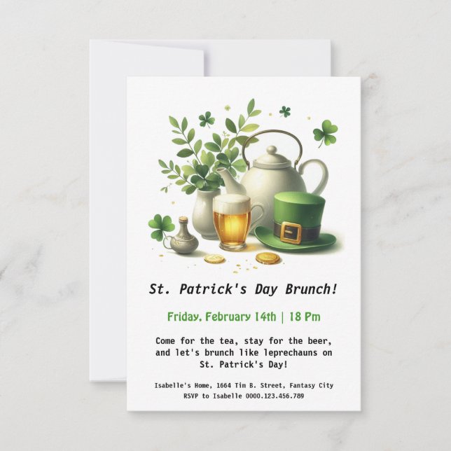 St. Patrick's Day Brunch – Tea, Beer, and Irish Ch Invitation (Front)
