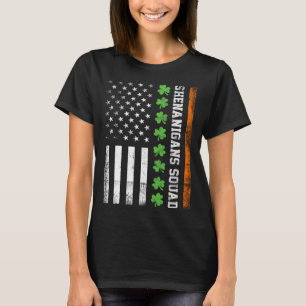 St Patrick's Day C Leaf Shenanigans Squad US Flag  T-Shirt